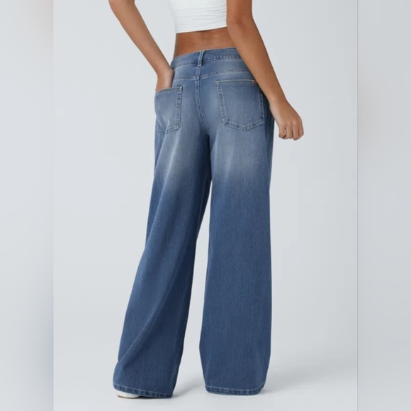 Halara Flex Asymmetric Low Rise Zipper Pockets Baggy Wide Leg Casual Jeans - Picture 11 of 11